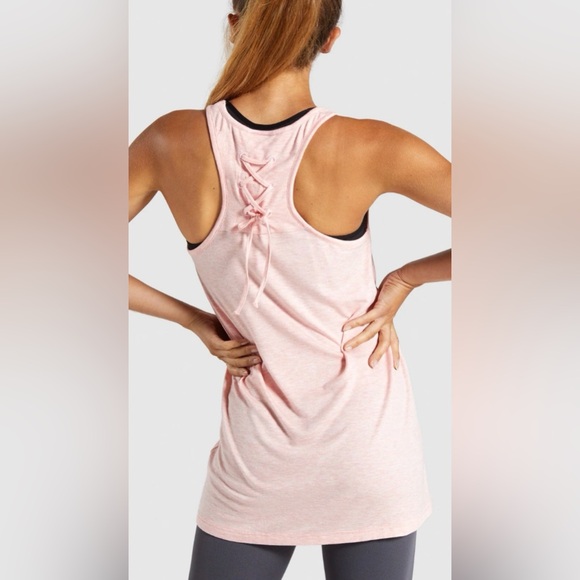 Gymshark Lace Up Vest Tank Top In Pink Marl/Coral Size M - Picture 1 of 14